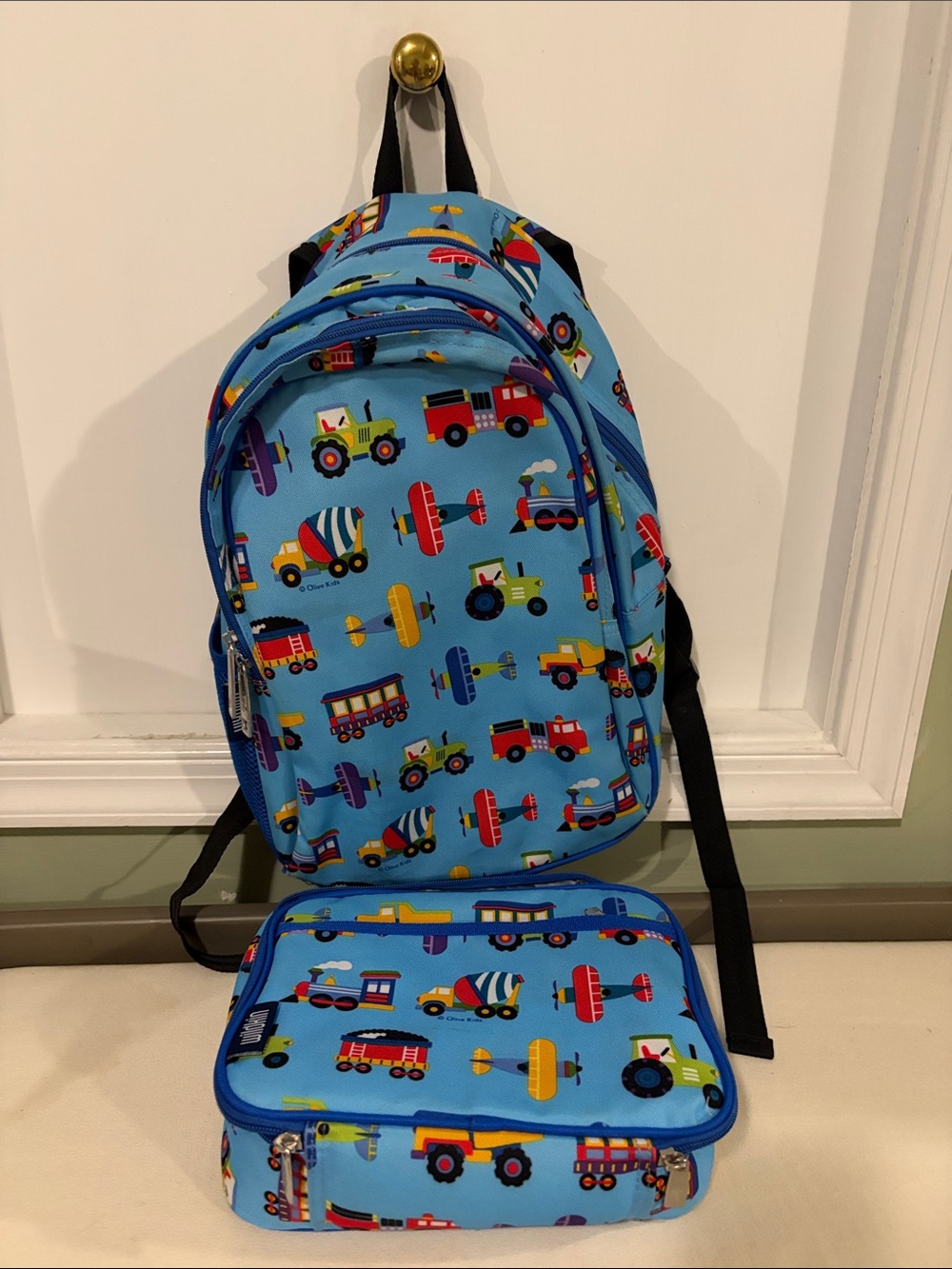 Wildkin Blue Vehicle Print Backpack and Lunch Bag Set